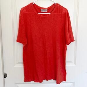 Officine Generale Linen Short Sleeve Shirt Orange Large